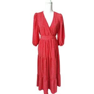 Glamorous Bloom Women Maxi Wrap Dress With Balloon Sleeves Detached Tie Closure